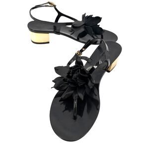 Kate Spade Jelly Floral Thong Sandals  Sz 8/9 Slingback Resort Y2K Preppy Black